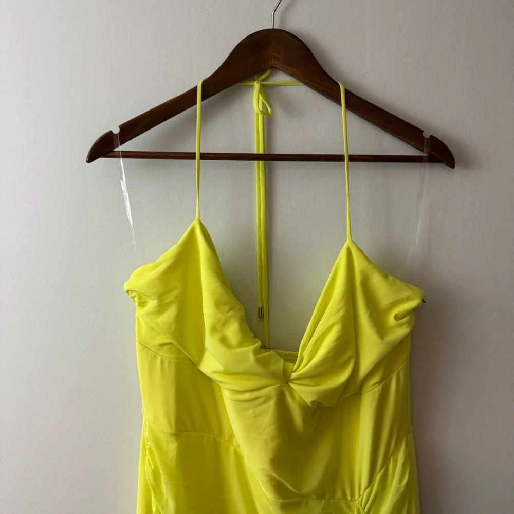 New!! Showpo Halter Ruched Side Split Dress in Citrus Size 14 - Picture 9 of 10